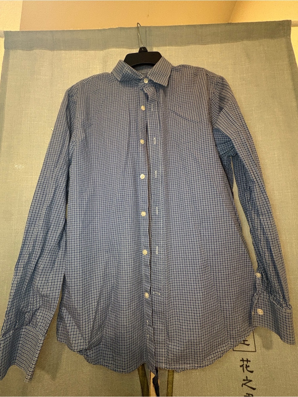 Perry Ellis Blue Micro-Check Long Sleeve Dress Shirt